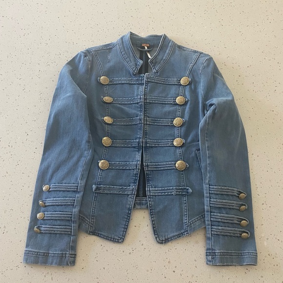 Free People Fitted Denim Military Jacket - Picture 2 of 3